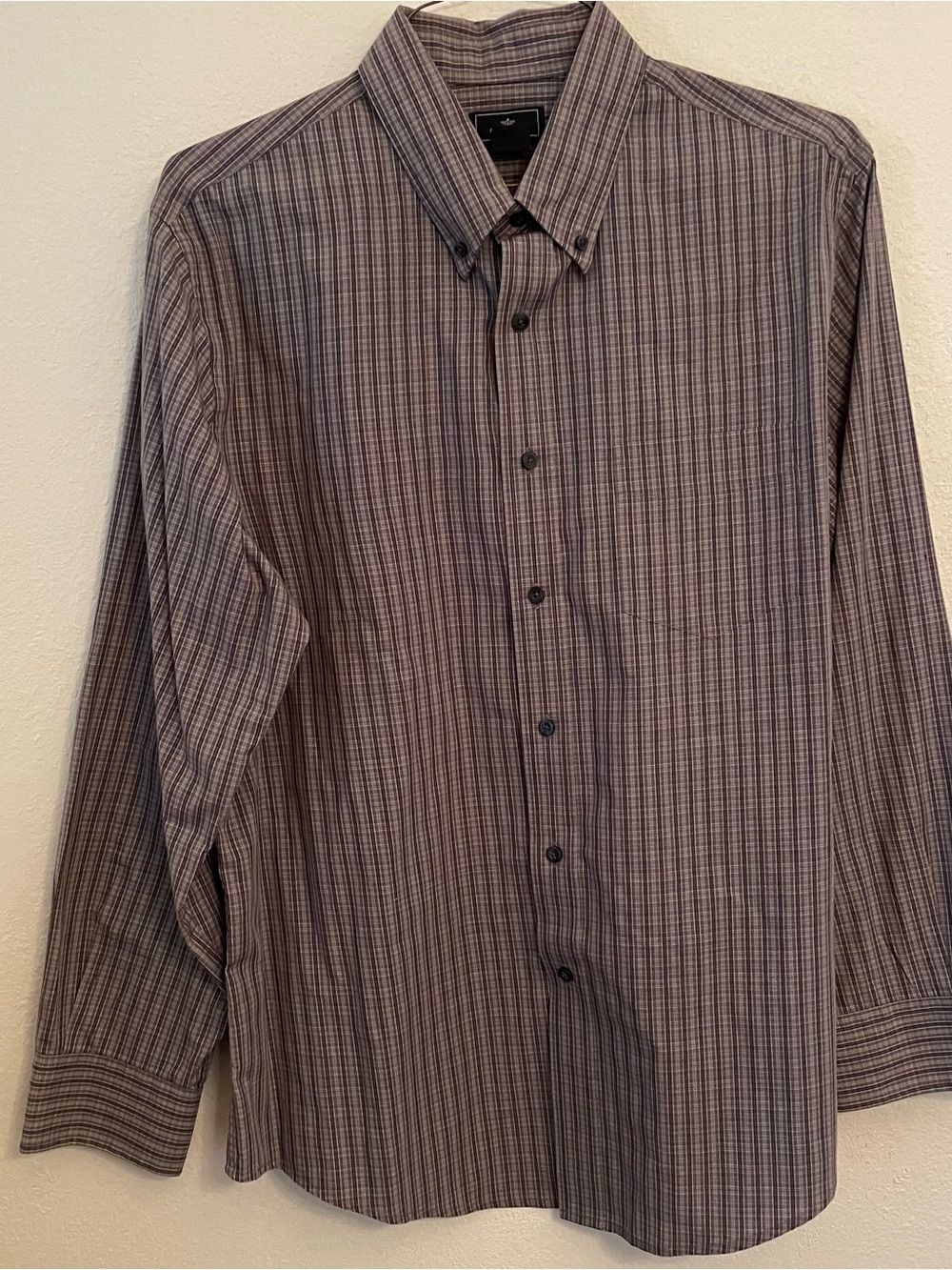 Dockers Men’s Button Down Shirt L(16-16 1/2) Gray Plaid Long Sleeve Cotton Blen